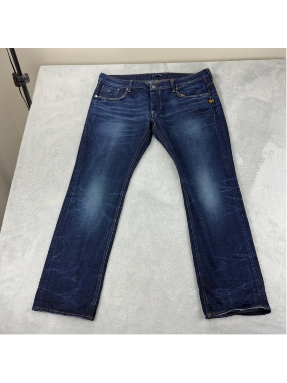 G-Star Men's Sz 42x31 Attacc Low Straight Leg Jeans Button Fly Dark Indigo Blue
